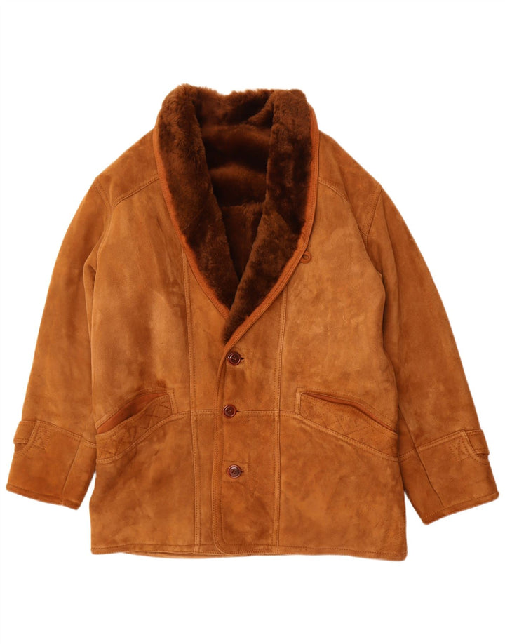 Jachetă vintage pentru bărbați din shearling UK 40 mare maro
