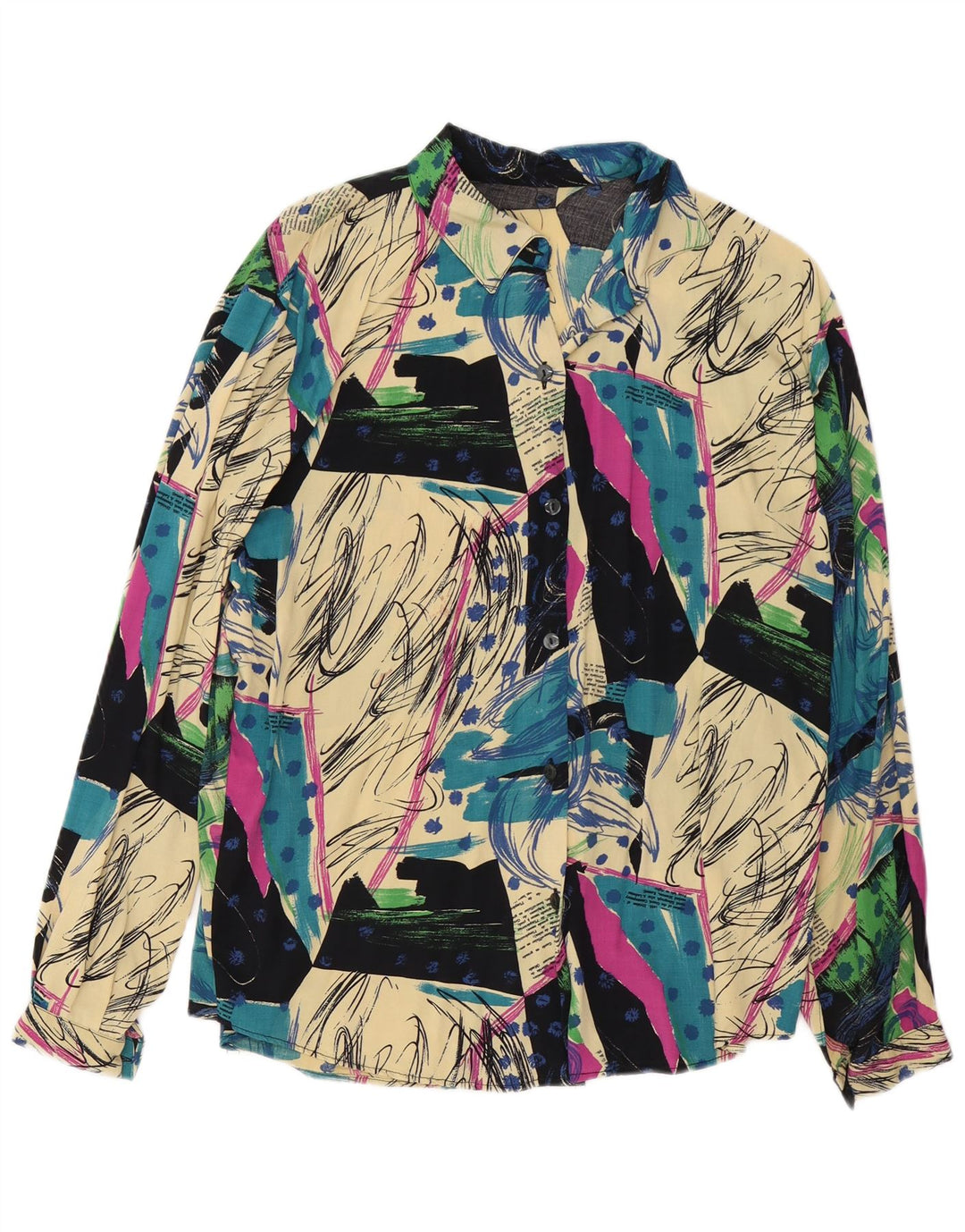 Bluză de cămașă cu model abstract pentru femei vintage UK 16 mare, multicoloră