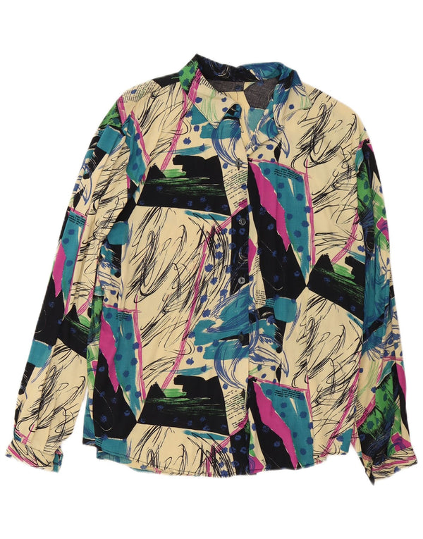 Bluză de cămașă cu model abstract pentru femei vintage UK 16 mare, multicoloră