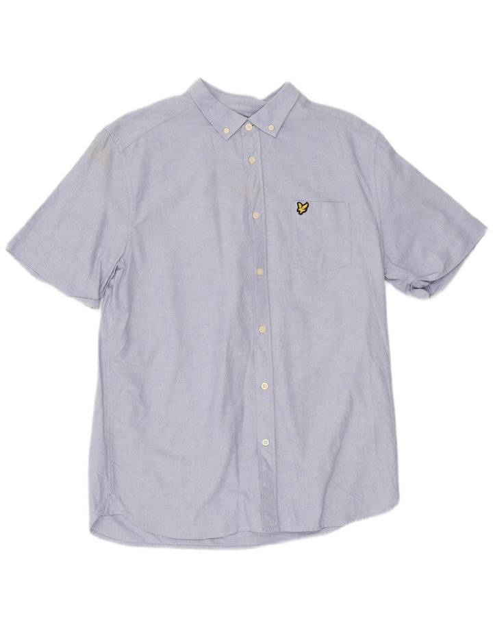 Cămașă cu mânecă scurtă Lyle & Scott pentru bărbați, bumbac albastru mare