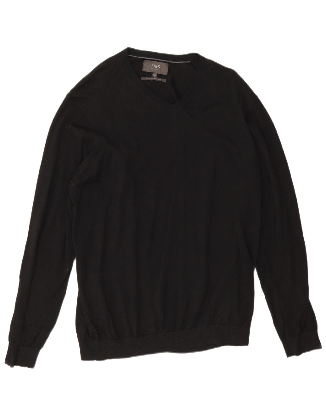 Pulover pentru bărbați Marks & Spencer, cu decolteu în V, 2XL, lână merinos neagră