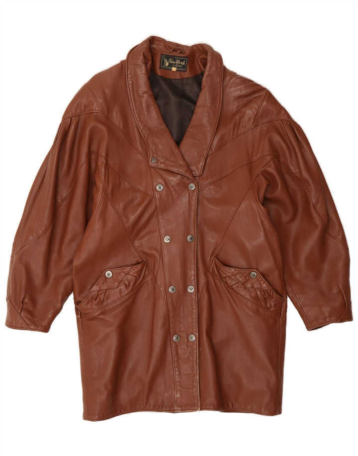 VINTAGE Womens Double Breasted Leather Coat UK 16 Large Brown Leather Vintage Vintage and Second-Hand Vintage from Messina Hembry 