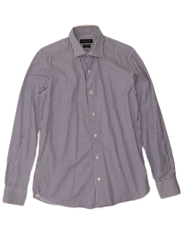 Massimo Dutti Mens Shirt Size 15 1/2 39 Medium Blue Pinstripe