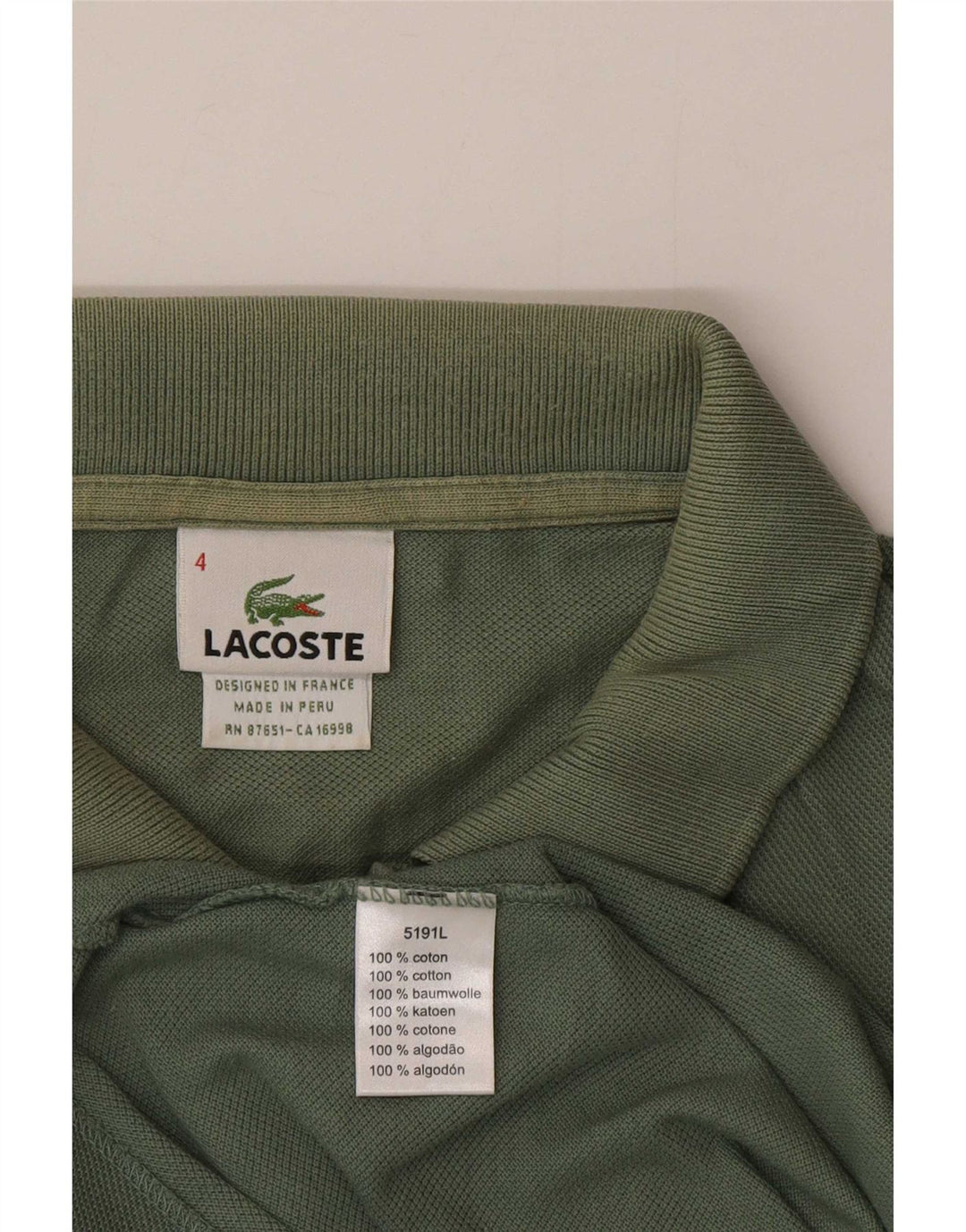 Tricou polo Lacoste pentru bărbați, mărimea 4, bumbac verde mediu