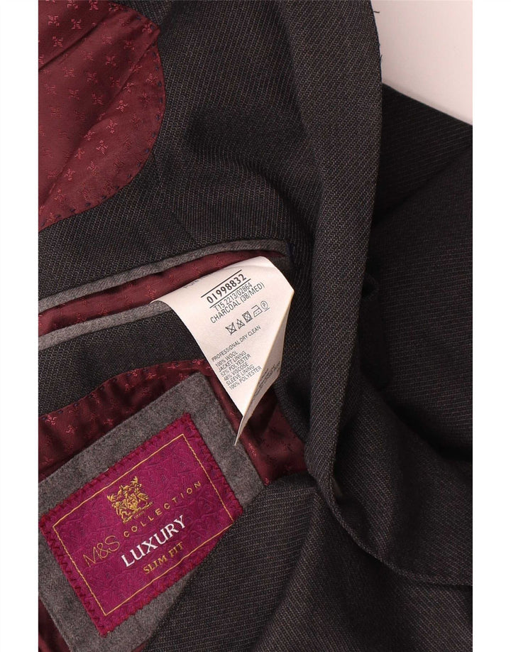 Jachetă pentru bărbați Marks & Spencer, slim fit, cu 2 nasturi, UK 38, lână, gri mediu