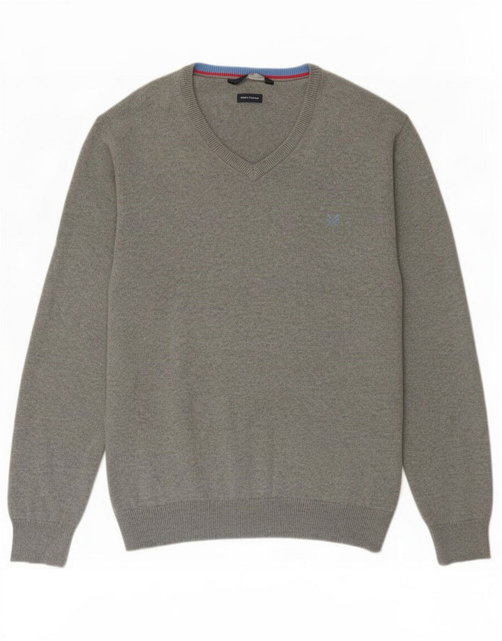 J. Crew Pulover cu decolteu în V pentru bărbați, bumbac gri 2XL