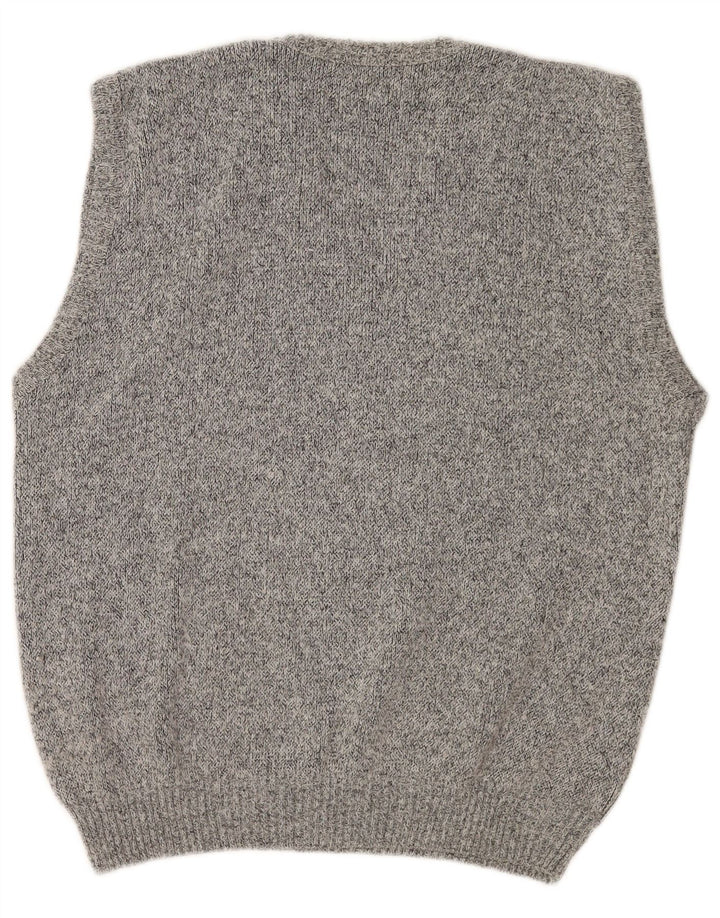 Vintage Mens Vest Tank Top EU 50 Medium Gri Geometric Poliacrilic