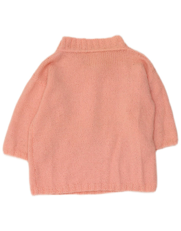Pulover vintage pentru femei cu mânecă 3/4 cu gât țestoasă, roz mediu UK 14