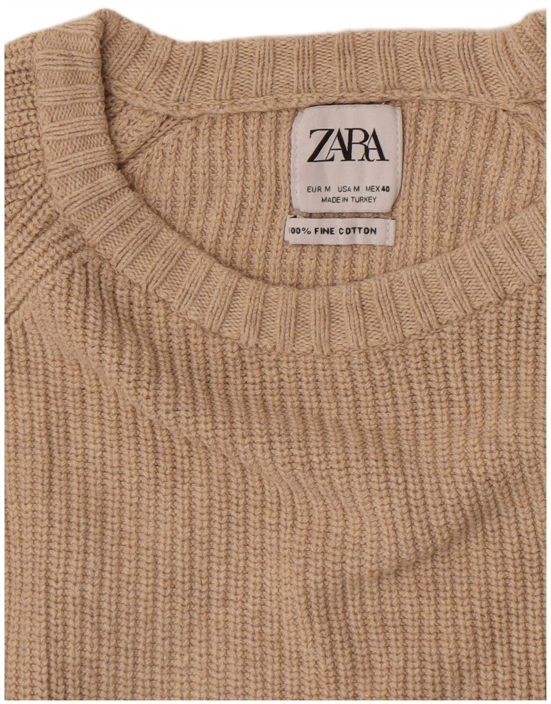 Pulover pentru bărbați Zara, cu gât crew, bumbac mediu bej