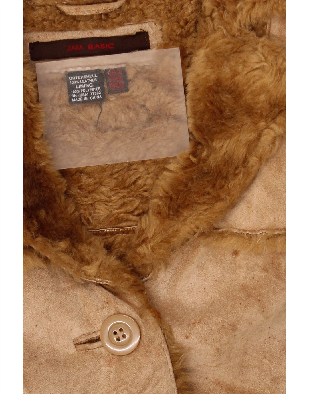 Jachetă din shearling pentru femei Zara UK 14 Medium Beige Piele