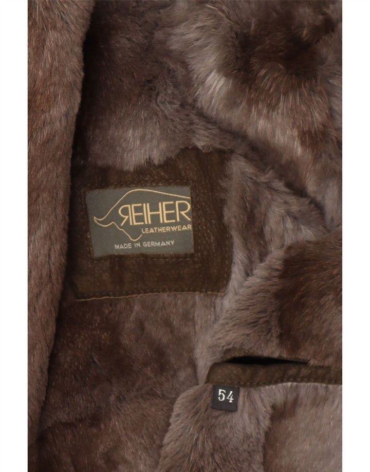 Gilet pentru bărbați din piele din shearling REIHER EU 54 2XL Gri Patchwork Piele