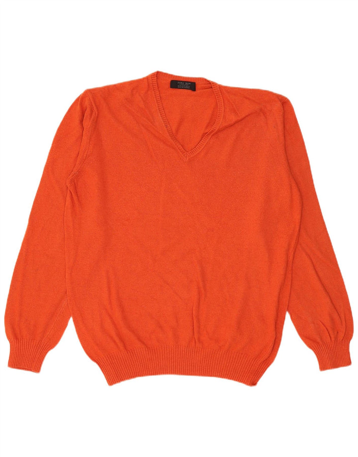 Pulover pentru bărbați Zara, cu decolteu în V, XL, viscoză portocalie
