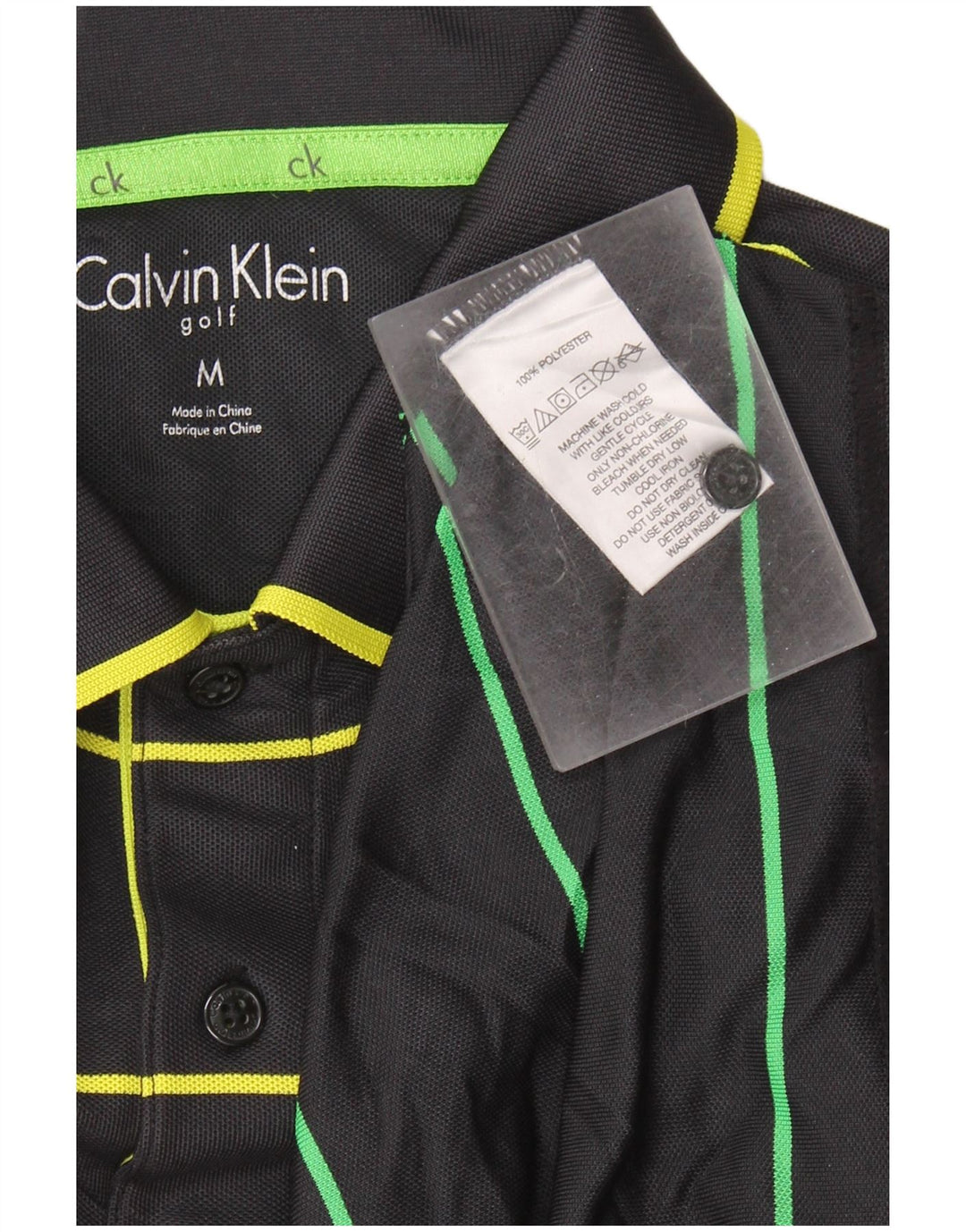 Cămașă polo de golf Calvin Klein pentru bărbați, poliester cu dungi negre medii