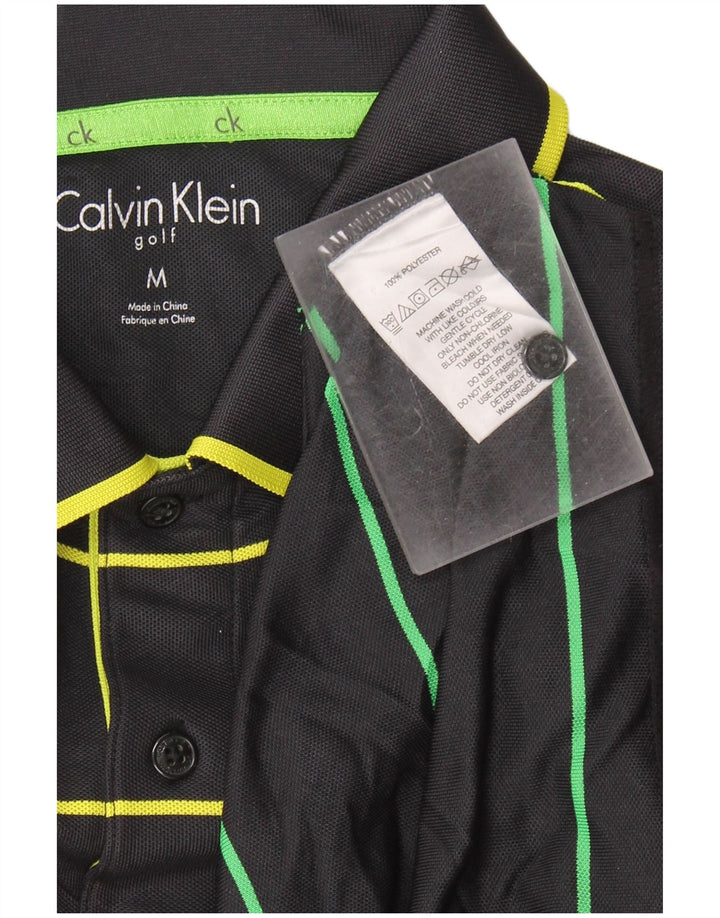 Cămașă polo de golf Calvin Klein pentru bărbați, poliester cu dungi negre medii