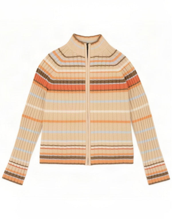 Marks & Spencer Pulover Cardigan cu fermoar complet pentru femei UK 14 Medium Beige Striped