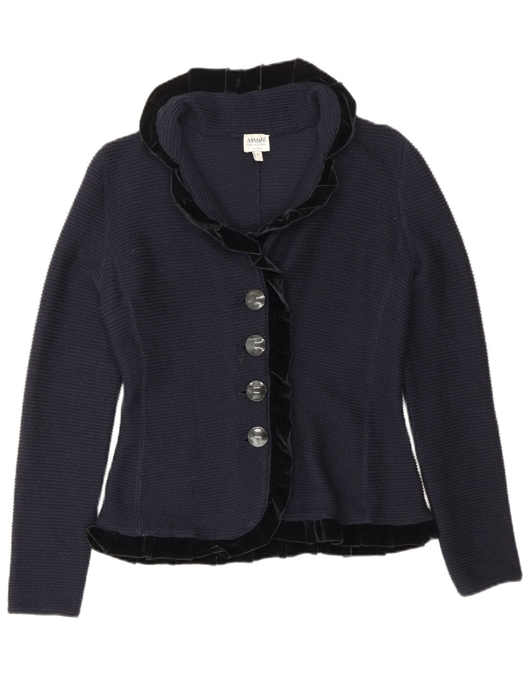 ARMANI Pulover cardigan cu volane în față pentru femei IT 42 Medium Bleumarin