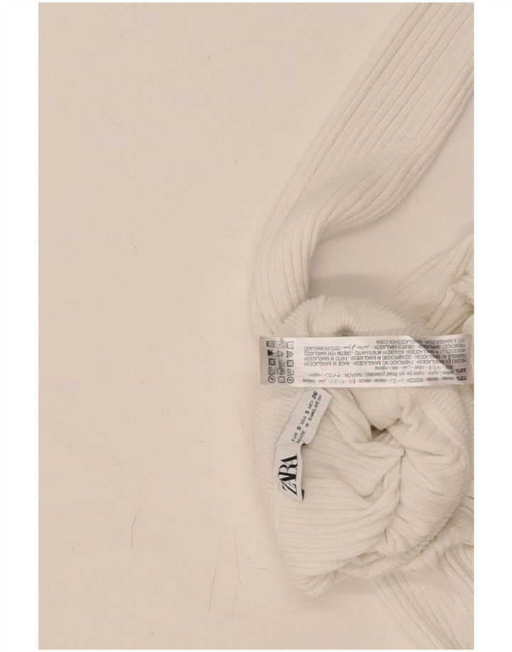 Bluză pentru femei Zara Crop cu gât rulat Top UK 8 Small White Viscose
