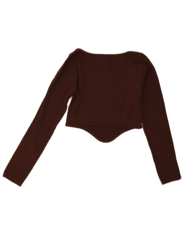 Zara Womens Crop Top Long Sleeve UK 4 XS Burgundy