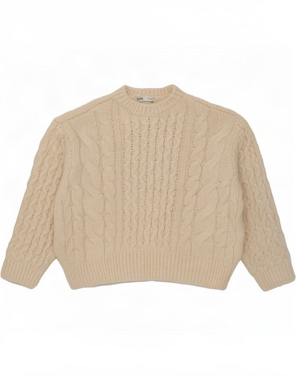 Pulover supradimensionat pentru femei Zara, cu decolteu triplu, UK 12 Medium Off White
