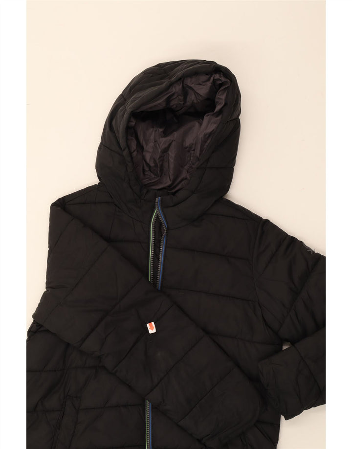 BENETTON Boys Hooded Padded Jacket 9-10 Years Large Black Polyester Vintage Benetton and Second-Hand Benetton from Messina Hembry 