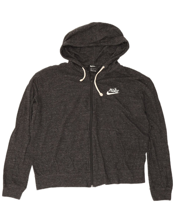 Pulover Nike pentru femei, cu fermoar, cu capota, UK 16, mare, gri bumbac cu pete