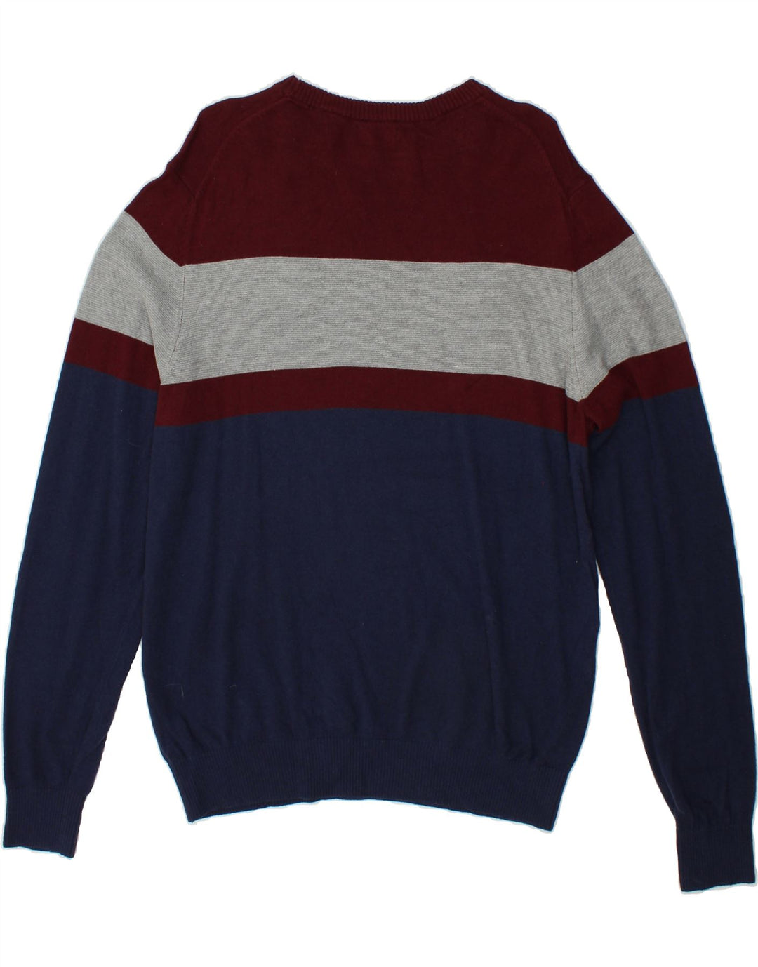 IZOD Mens Boat Neck Jumper Sweater Medium Navy Blue Colourblock Cotton Vintage Izod and Second-Hand Izod from Messina Hembry 
