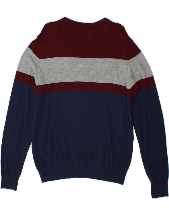 IZOD Mens Boat Neck Jumper Sweater Medium Navy Blue Colourblock Cotton Vintage Izod and Second-Hand Izod from Messina Hembry 