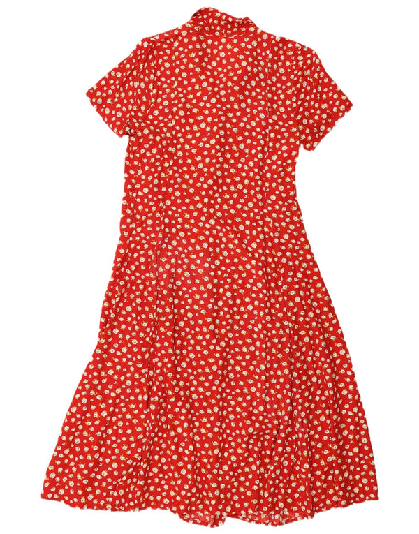 Rochie cămașă vintage pentru femei cu mâneci scurte UK 12 Medium Red Floral