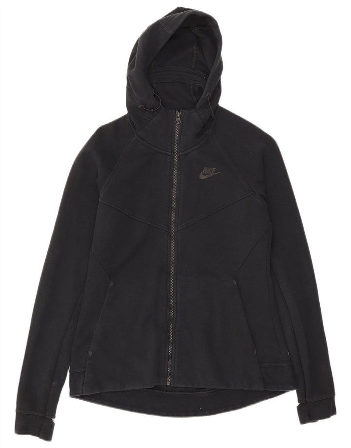 NIKE Womens Zip Hoodie Sweater UK 14 Medium Black Cotton