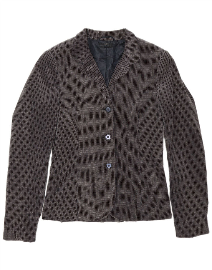 SASCH Womens 3 Button Blazer Jacket UK 10 Small Navy Blue Check Cotton