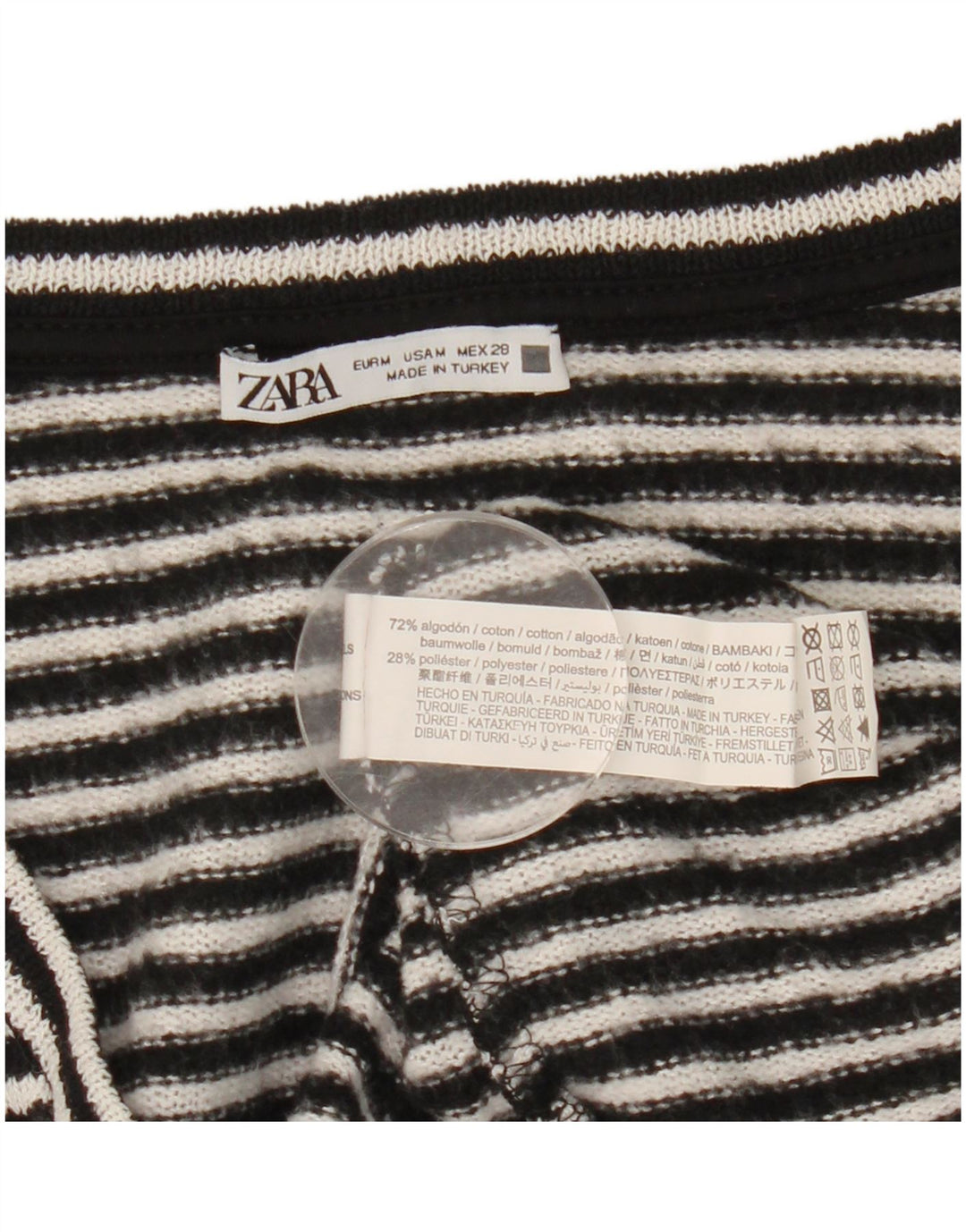 Top femeie Zara cu mânecă lungă UK 14, bumbac cu dungi negre medii
