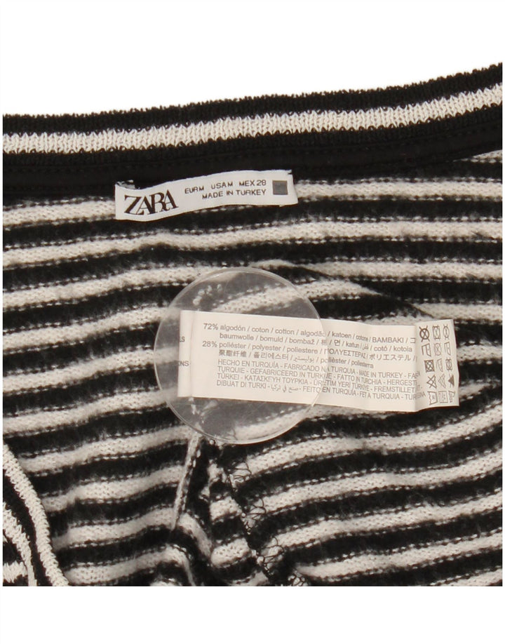 Top femeie Zara cu mânecă lungă UK 14, bumbac cu dungi negre medii