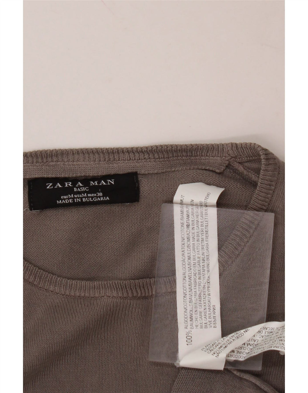 ZARA Mens Crew Neck Jumper Sweater Medium Grey Cotton