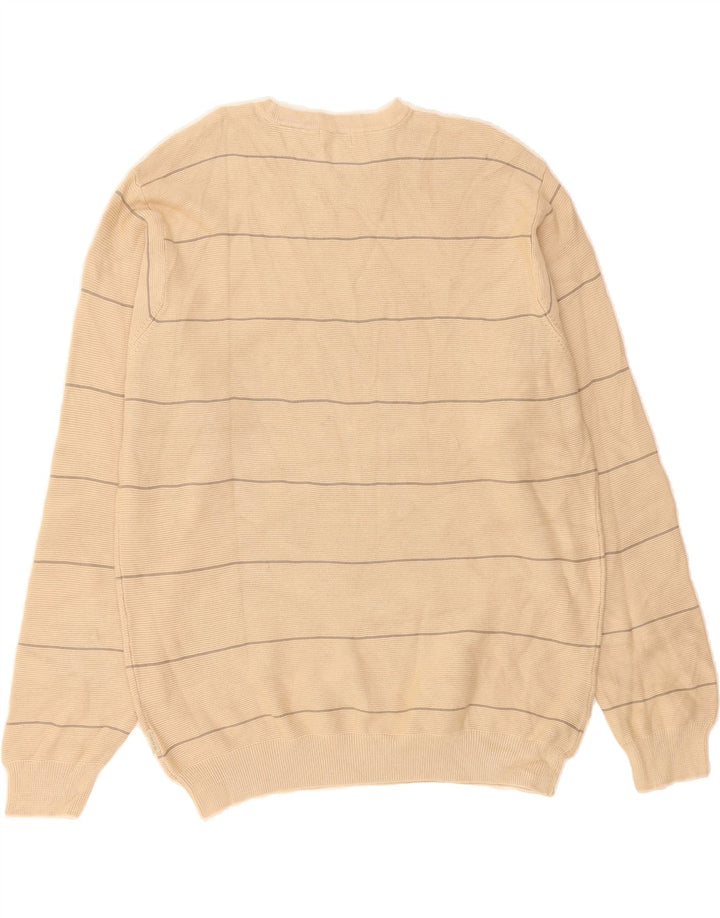 IZOD Mens Crew Neck Jumper Sweater Medium Beige Striped Cotton Vintage Izod and Second-Hand Izod from Messina Hembry 