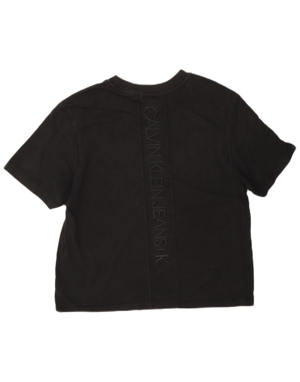 Calvin Klein Jeans Tricou cu grafic crop pentru femei Top UK 14 Medium Black