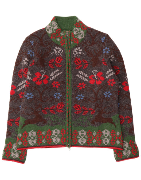 H.MOSER Pulover Cardigan pentru Damă EU 46 XL Lână Florală Multicoloră