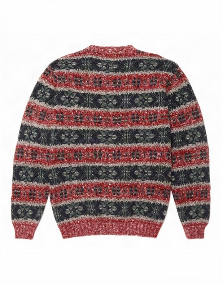 Pulover vintage pentru bărbați cu decolteu rotund, lână Fair Isle, multicoloră, medie