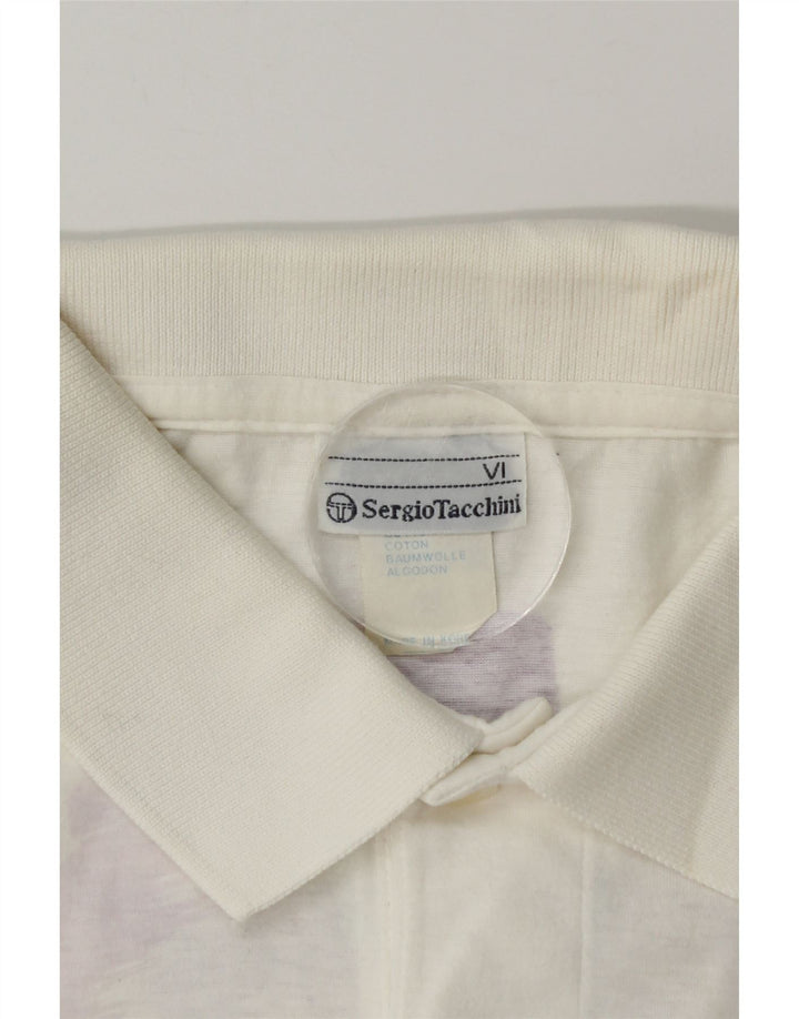 Sergio Tacchini Tricou polo cu grafic pentru bărbați, mare, alb, din bumbac colorat