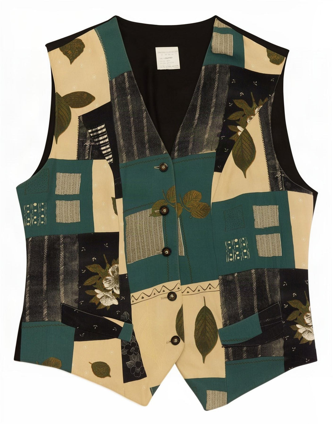 Vestă vintage pentru femei UK 14 Medium Multicolor Patchwork Cupro