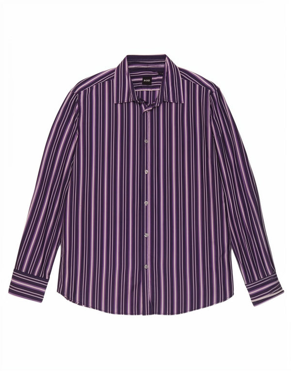 Cămașă pentru bărbați Hugo Boss, bumbac cu dungi mov