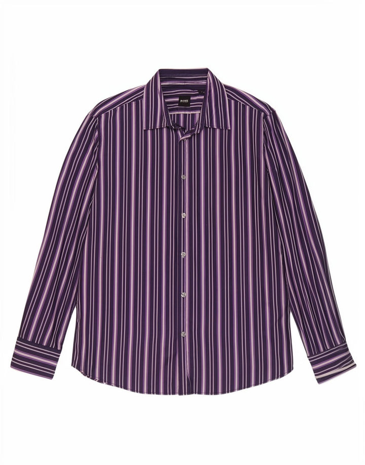 Cămașă pentru bărbați Hugo Boss, bumbac cu dungi mov