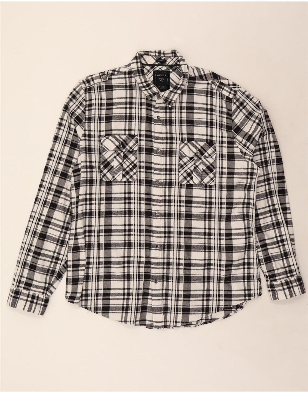 Cămașă militară din flanel pentru bărbați GUESS, 2XL, bumbac negru cu carouri
