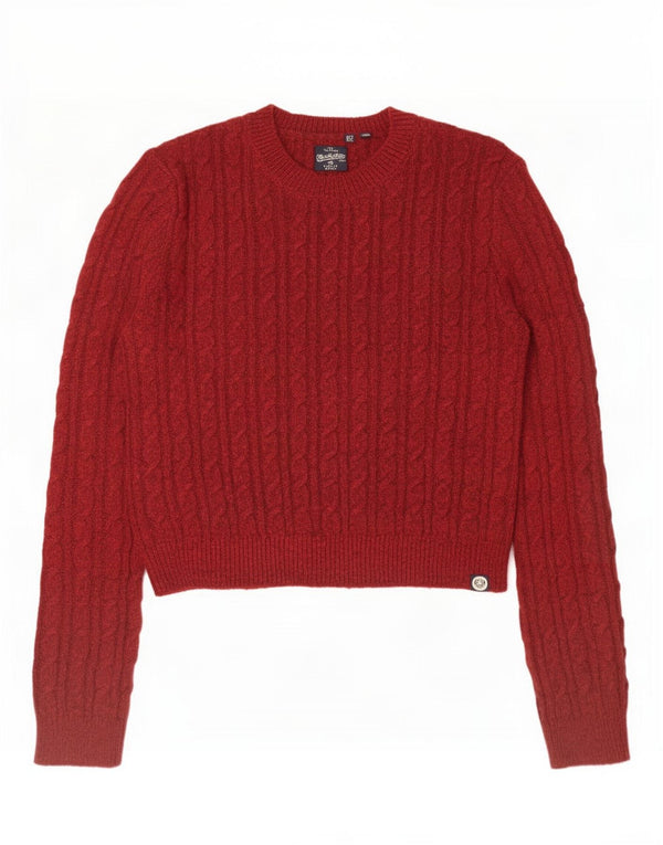 Pulover Superdry pentru femei Crop Crew Deck Pulover UK 10 Small Burgundy