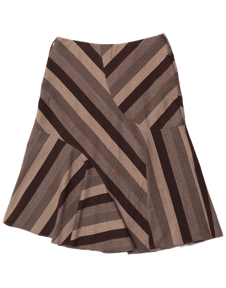Fusta midi pentru femei Marks & Spencer UK 16 mare W34 poliester cu dungi maro
