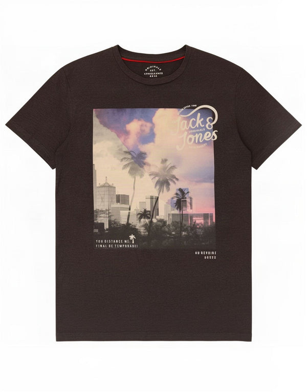 Jack & Jones Mens Graphic T-Shirt Top Large Grey Cotton