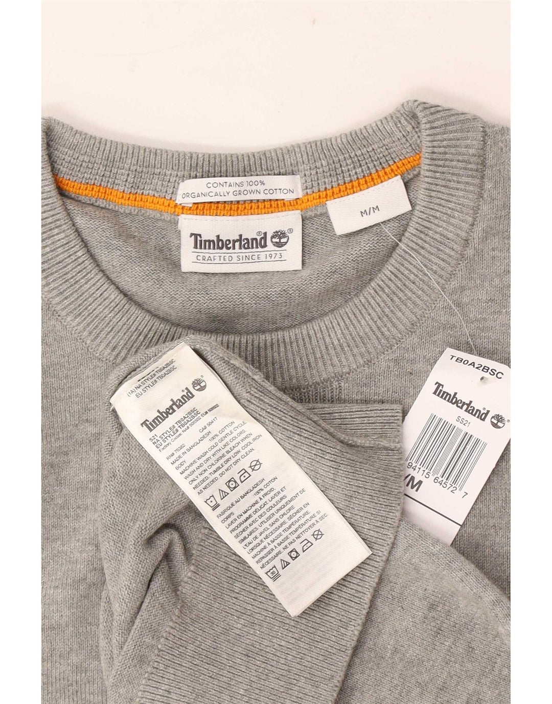Pulover pentru bărbați Timberland cu gât roșu, bumbac cu pete, gri mediu