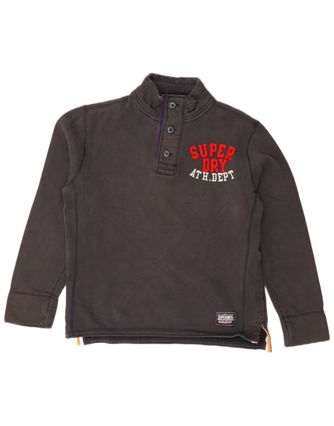 Pulover pentru bărbați Superdry, cu grafică, cu gât cu nasturi, XL, bumbac negru