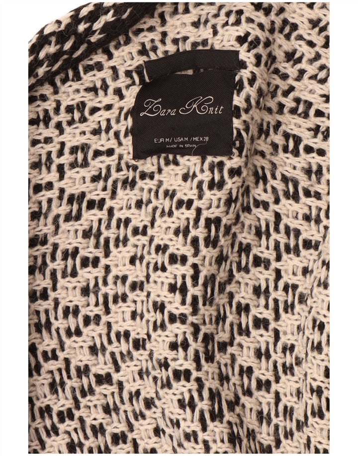 ZARA Womens Asymmetric Open Cardigan Sweater UK 14 Medium Black Geometric