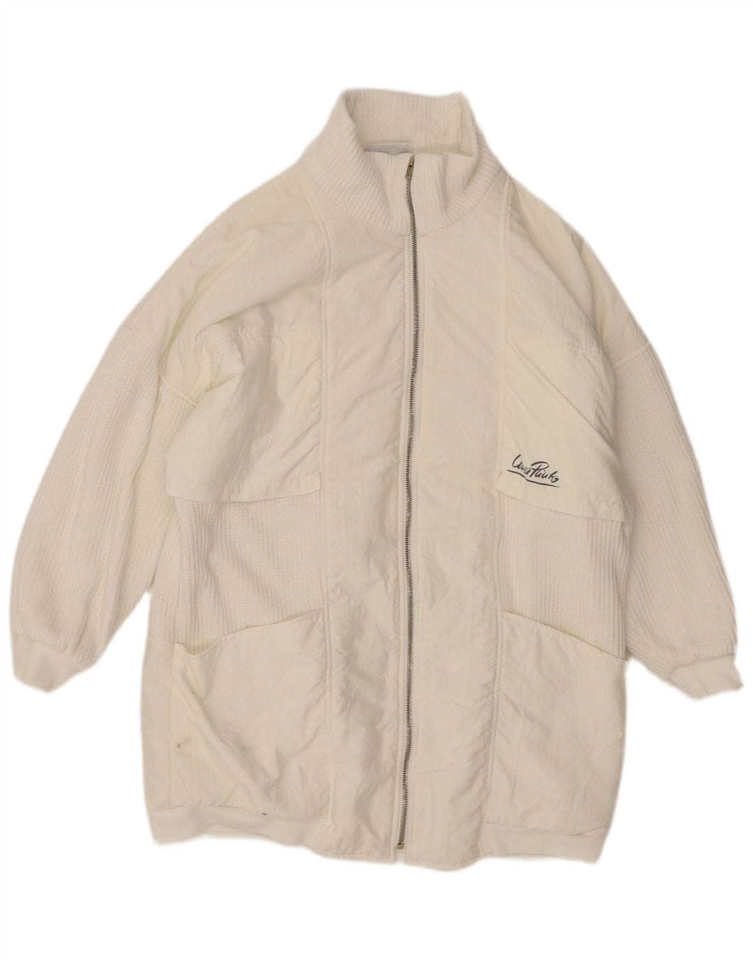 VINTAGE Jachetă supradimensionată pentru damă EU 38 Poliamidă albă medie