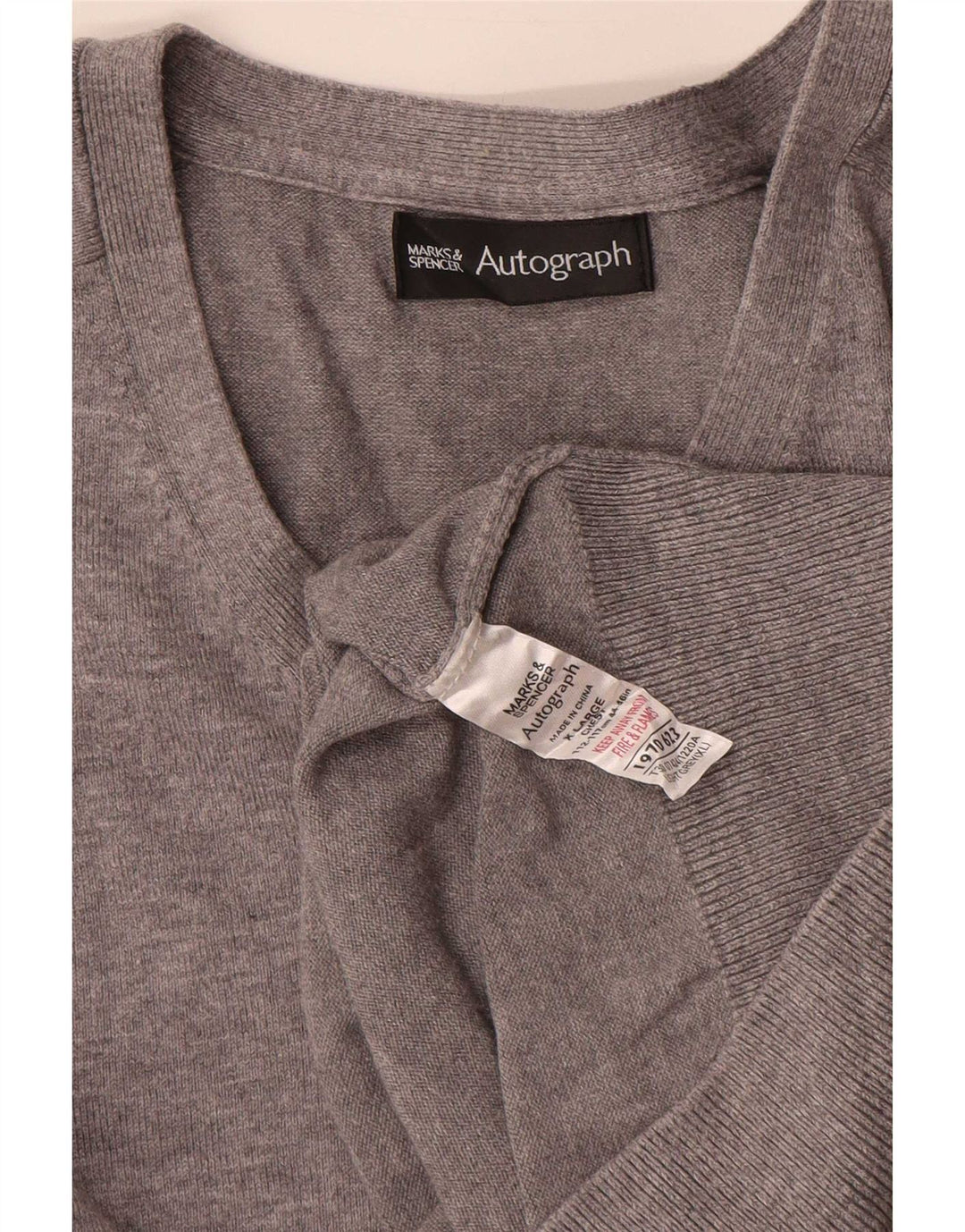 Pulover cu decolteu în V cu autograf pentru bărbați Marks & Spencer, bumbac gri XL